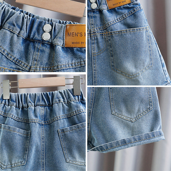 Dječje džins suknja-šorc, 50% pamuk, srednje visok pojas, elastno zatvaranje gumicom, za dobnu skupinu 3–8 godina.