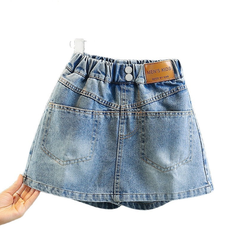 Dječje džins suknja-šorc, 50% pamuk, srednje visok pojas, elastno zatvaranje gumicom, za dobnu skupinu 3–8 godina.