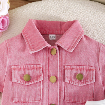 Set din denim pentru fetițe de trei piese: jachetă, bretele și fustă din denim - mâneci scurte, denim din bumbac, vară, vârsta 3–8 ani