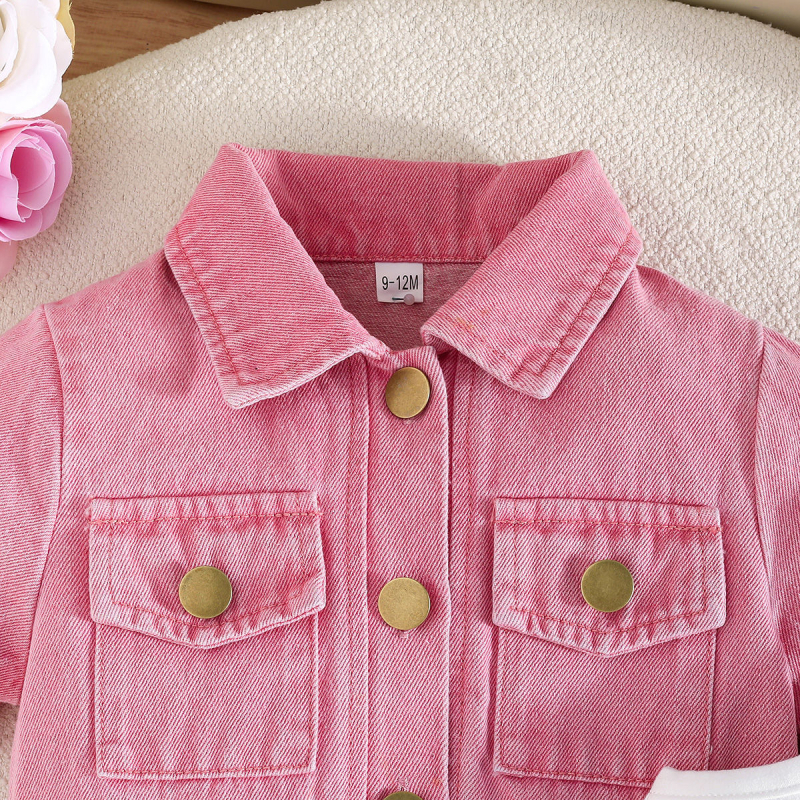 Set din denim pentru fetițe de trei piese: jachetă, bretele și fustă din denim - mâneci scurte, denim din bumbac, vară, vârsta 3–8 ani