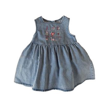 Lányok ujjatlan farmerruha, hercegnő-stílus, virágos minta, 1–3 éveseknek, tavasz és ősz