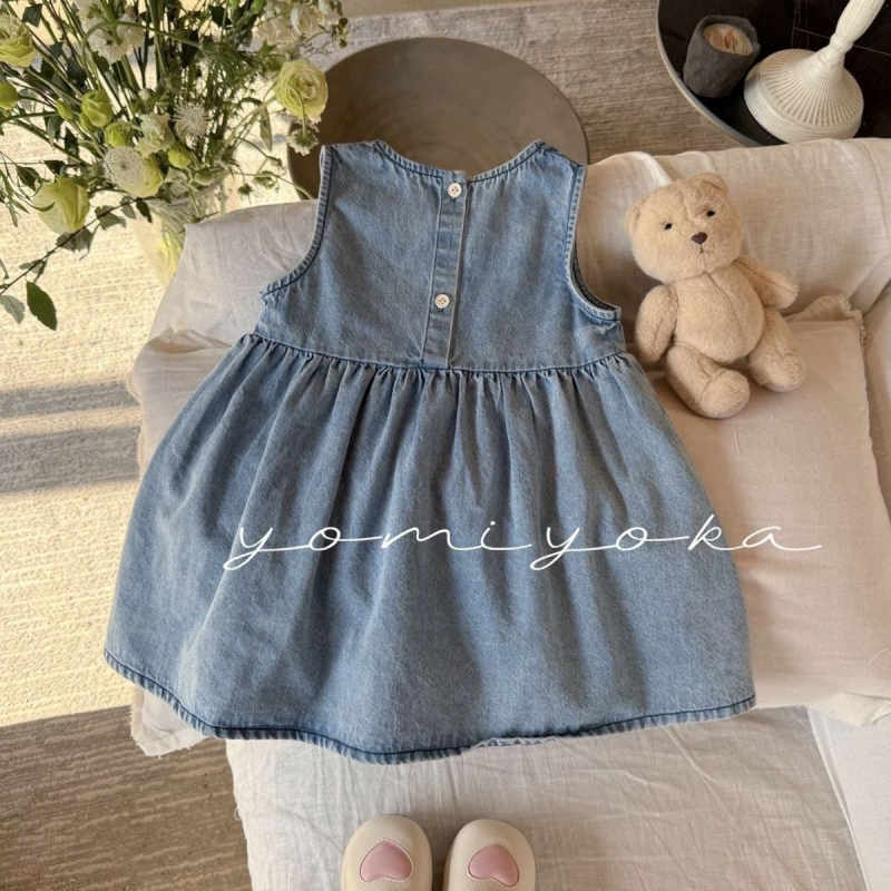 Lányok ujjatlan farmerruha, hercegnő-stílus, virágos minta, 1–3 éveseknek, tavasz és ősz