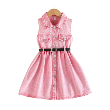 Dječja bezrukava džins haljina s kaišem, A-linijski kroj, 70% pamuk, uzrast 3–8, ljeto 2025