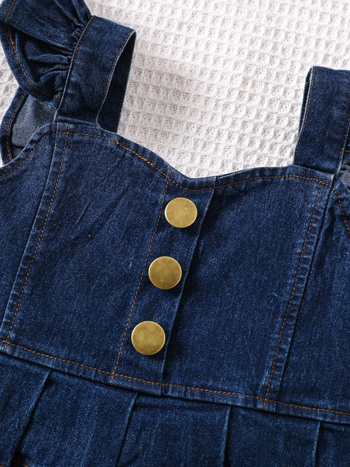 Gyerekeknek szóló két darabos szett: pamut felső és pliszírozott szoknya övvel, egyszínű, 3–8 év (100–140 cm), nyár/tavasz/ősz