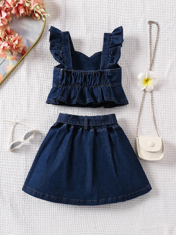 Gyerekeknek szóló két darabos szett: pamut felső és pliszírozott szoknya övvel, egyszínű, 3–8 év (100–140 cm), nyár/tavasz/ősz