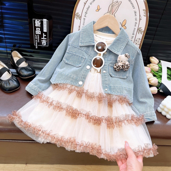 Dvodjelni set odjeće za djevojčice s džin jaknom, stil princeze, smjesa poliestera 80%, dugi rukav, uzrast 3-8 godina