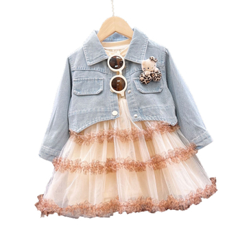 Dvodjelni set odjeće za djevojčice s džin jaknom, stil princeze, smjesa poliestera 80%, dugi rukav, uzrast 3-8 godina