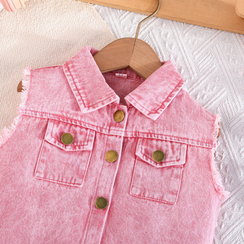 Set od dvije komponente za male djevojčice: bezrukavni džins top s gumbima i plisirana džins suknja, 73% pamuka