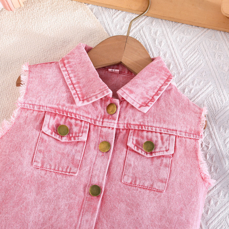 Set od dvije komponente za male djevojčice: bezrukavni džins top s gumbima i plisirana džins suknja, 73% pamuka