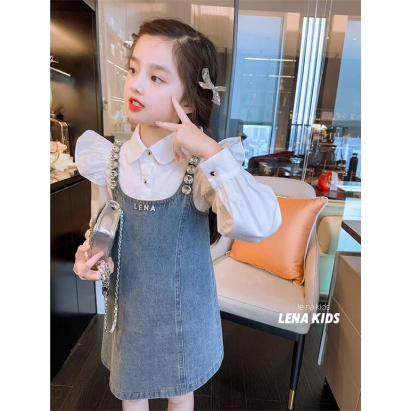 Lemon Deer Gyémánt-Denim Két Rész Gyerekek Szoknyás Kostüm, Édes Stílus, Regenerált cellulóz Szál