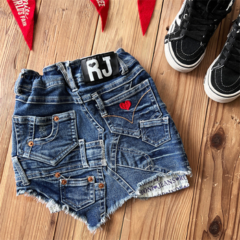 Fustă pentru copii în stil japonez, din denim, 75% bumbac, pentru fete între 3 și 8 ani.