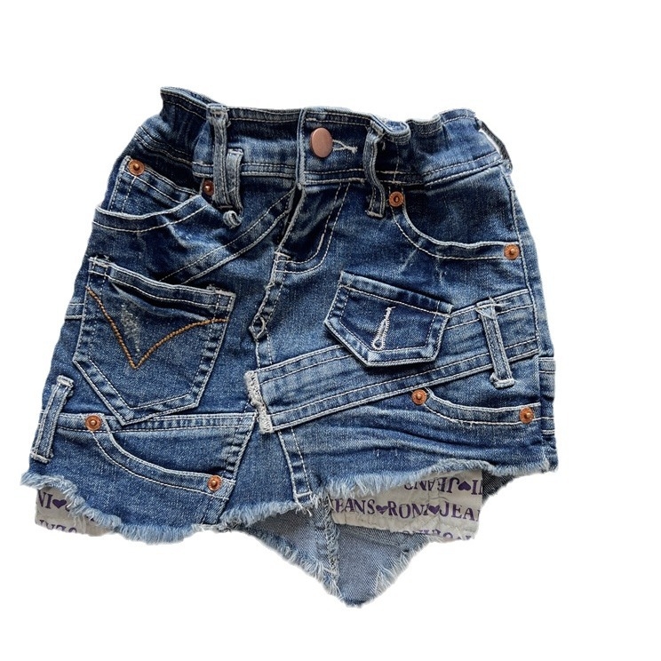 Fustă pentru copii în stil japonez, din denim, 75% bumbac, pentru fete între 3 și 8 ani.