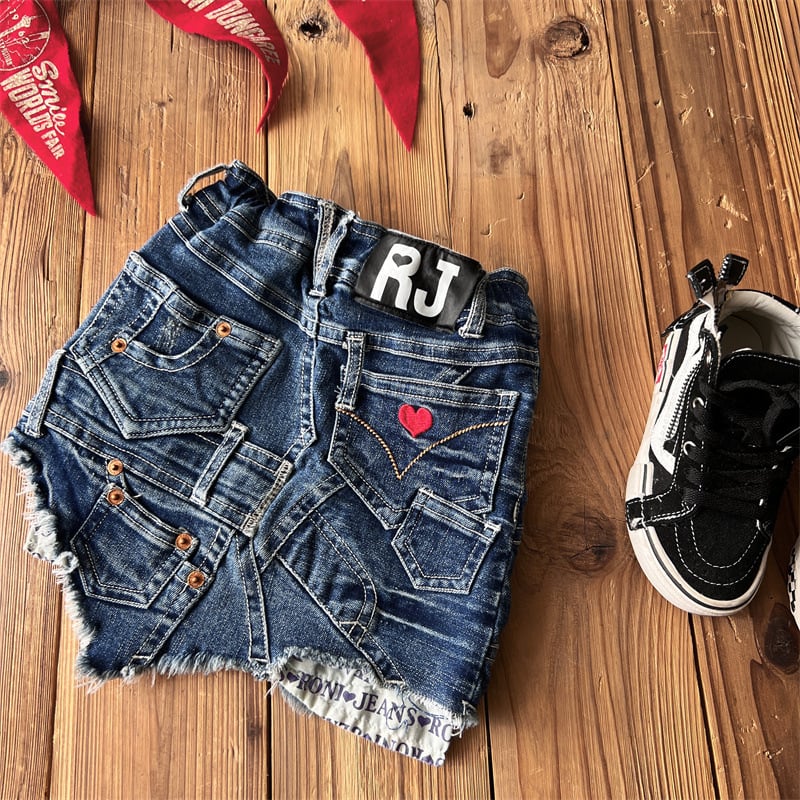 Fustă pentru copii în stil japonez, din denim, 75% bumbac, pentru fete între 3 și 8 ani.