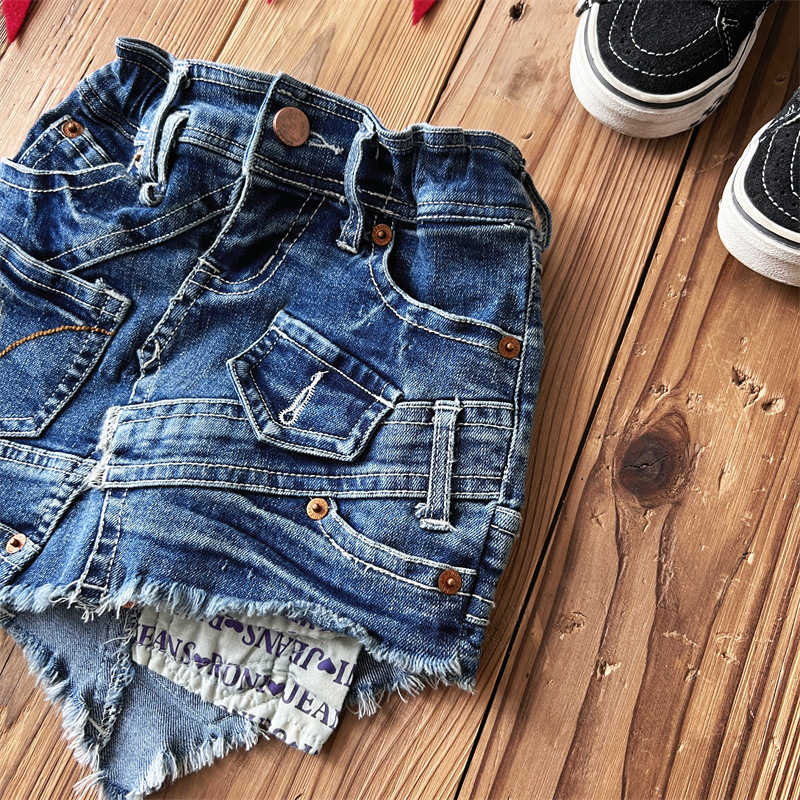 Fustă pentru copii în stil japonez, din denim, 75% bumbac, pentru fete între 3 și 8 ani.