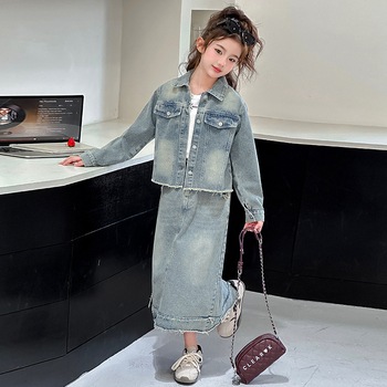 Dječji dvodijelni denim set, korejski stil, jesen 2025, dugi rukavi