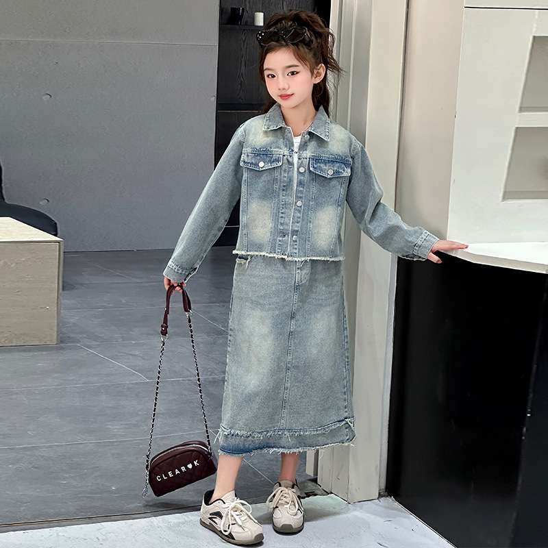 Dječji dvodijelni denim set, korejski stil, jesen 2025, dugi rukavi