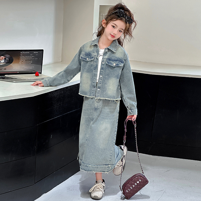 Dječji dvodijelni denim set, korejski stil, jesen 2025, dugi rukavi