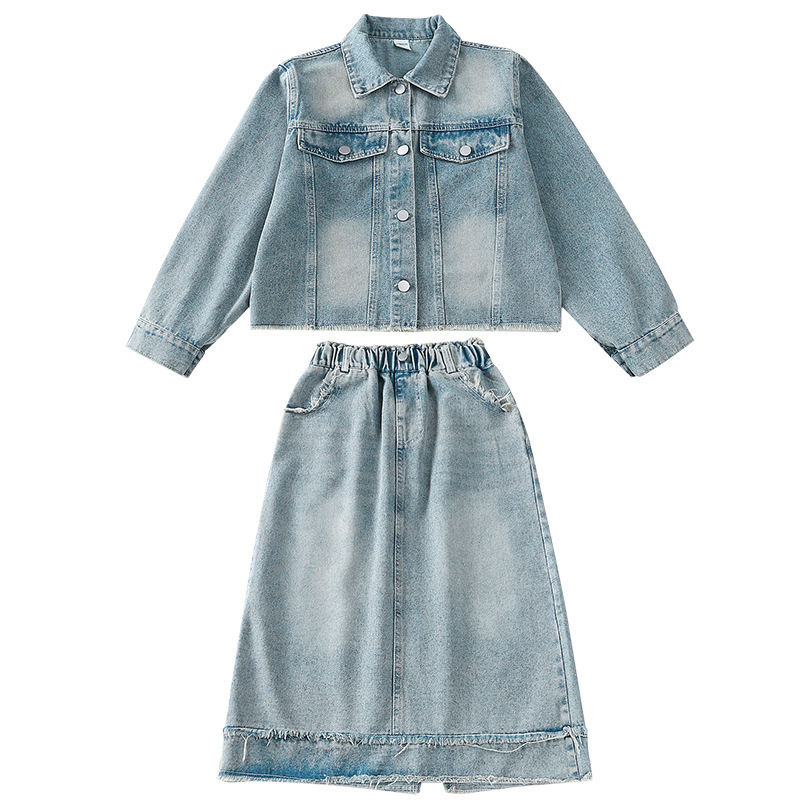 Dječji dvodijelni denim set, korejski stil, jesen 2025, dugi rukavi