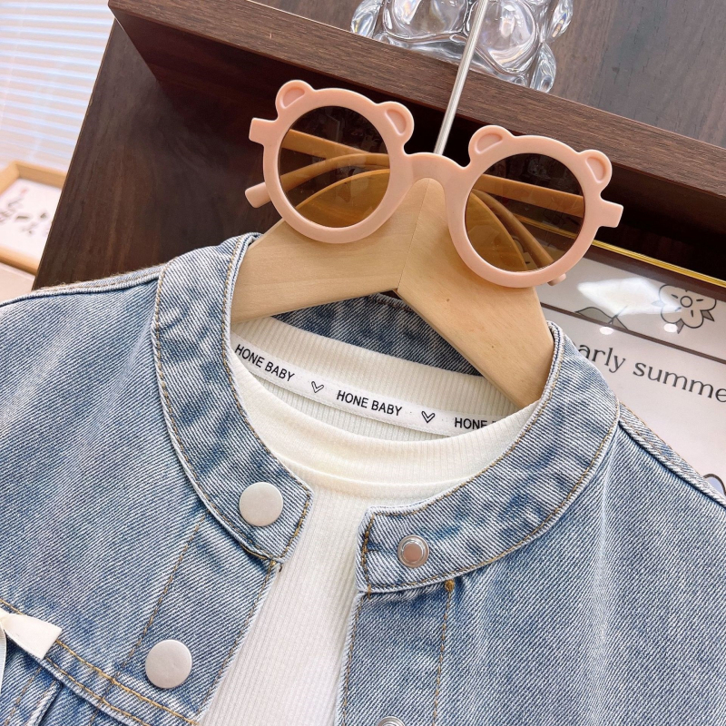 Dječji jesenski dvodijelni set: denim prsluk i mrežasta haljina, stil princeze, uzrast 3-8 godina, dugi rukavi