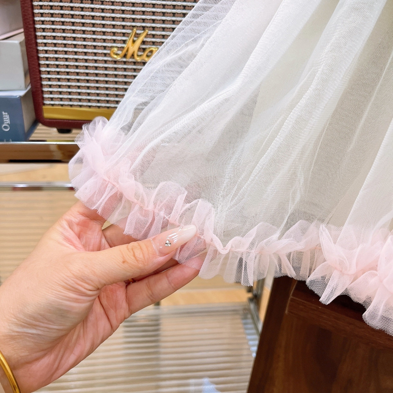 Dječji jesenski dvodijelni set: denim prsluk i mrežasta haljina, stil princeze, uzrast 3-8 godina, dugi rukavi