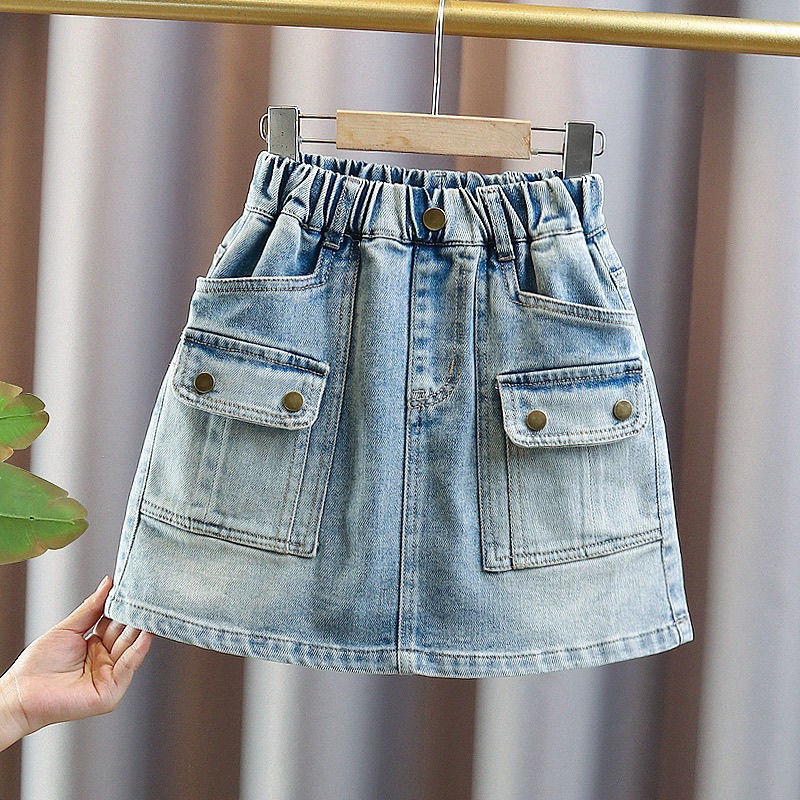 Lányoknak szóló farmerminiszoknya - pamut anyag, vékony textúra, nyár 2025, 8 év feletti gyermekeknek