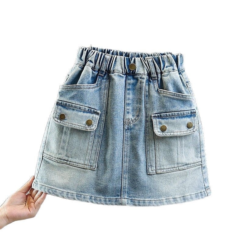 Lányoknak szóló farmerminiszoknya - pamut anyag, vékony textúra, nyár 2025, 8 év feletti gyermekeknek