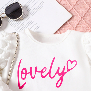 Jesenski dječji 3-dijelni set za djevojčice: dugi rukav T‑shirt s natpisom, poderana denim suknja s remenom, pamuk-sintetički materijal