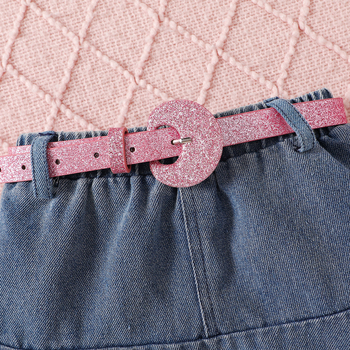 Jesenski dječji 3-dijelni set za djevojčice: dugi rukav T‑shirt s natpisom, poderana denim suknja s remenom, pamuk-sintetički materijal