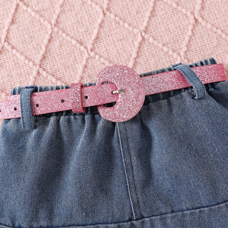 Jesenski dječji 3-dijelni set za djevojčice: dugi rukav T‑shirt s natpisom, poderana denim suknja s remenom, pamuk-sintetički materijal