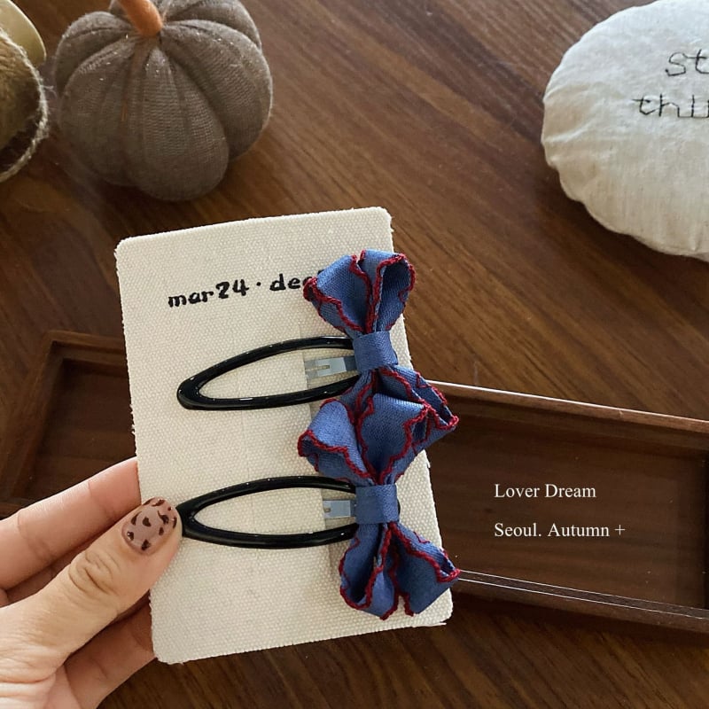 2 darab denim hajcsat BB-klipszhez, kézzel készített, poliészter és cinkötvözet alapanyagokkal