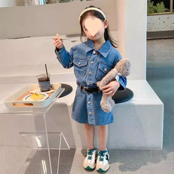 Dječji denimski dvodijelni set s dugim rukavima i suknjom, jesen, jednobojan, pamuk 70%