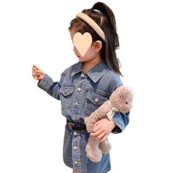 Dječji denimski dvodijelni set s dugim rukavima i suknjom, jesen, jednobojan, pamuk 70%