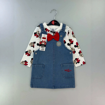 Dječji dvodijelni set: džins suknja s naramenicama za djevojčice, dugi rukavi, 90% poliester