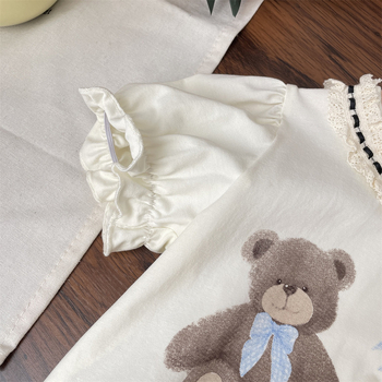 Dječji ljetni dvodijelni set: top s čipkastim rubom kratkih rukava i denim suknja s crtanim otiskom, 90% pamuka