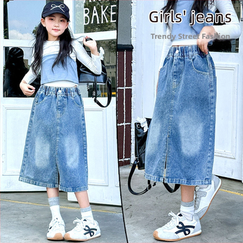 Φούστα τζιν για μεγαλύτερες κορίτσια - μεσαίου μήκους, τζιν από βαμβάκι, επένδυση από βαμβάκι, μονόχρωμη, Zhili μάρκα