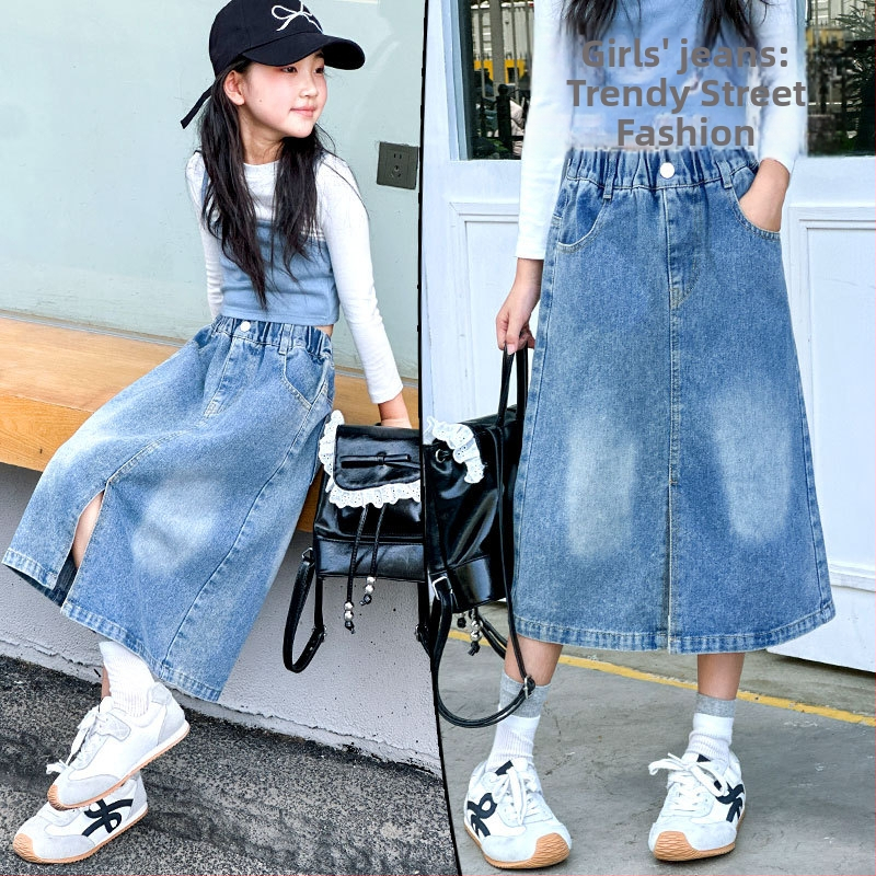 Φούστα τζιν για μεγαλύτερες κορίτσια - μεσαίου μήκους, τζιν από βαμβάκι, επένδυση από βαμβάκι, μονόχρωμη, Zhili μάρκα