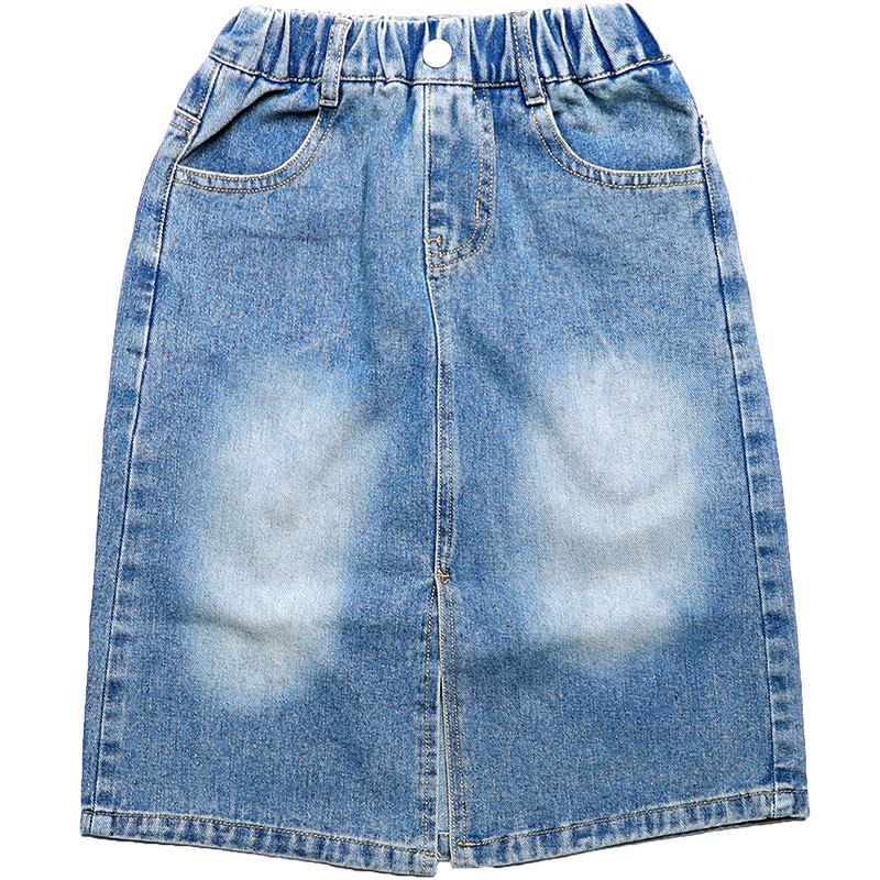 Φούστα τζιν για μεγαλύτερες κορίτσια - μεσαίου μήκους, τζιν από βαμβάκι, επένδυση από βαμβάκι, μονόχρωμη, Zhili μάρκα