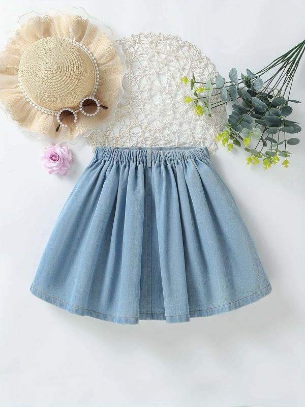 Dječji dvodijelni set: denim suknja i gornji dio, bez rukava, zatvaranje preko glave, 100% pamuk, ljeto 2024