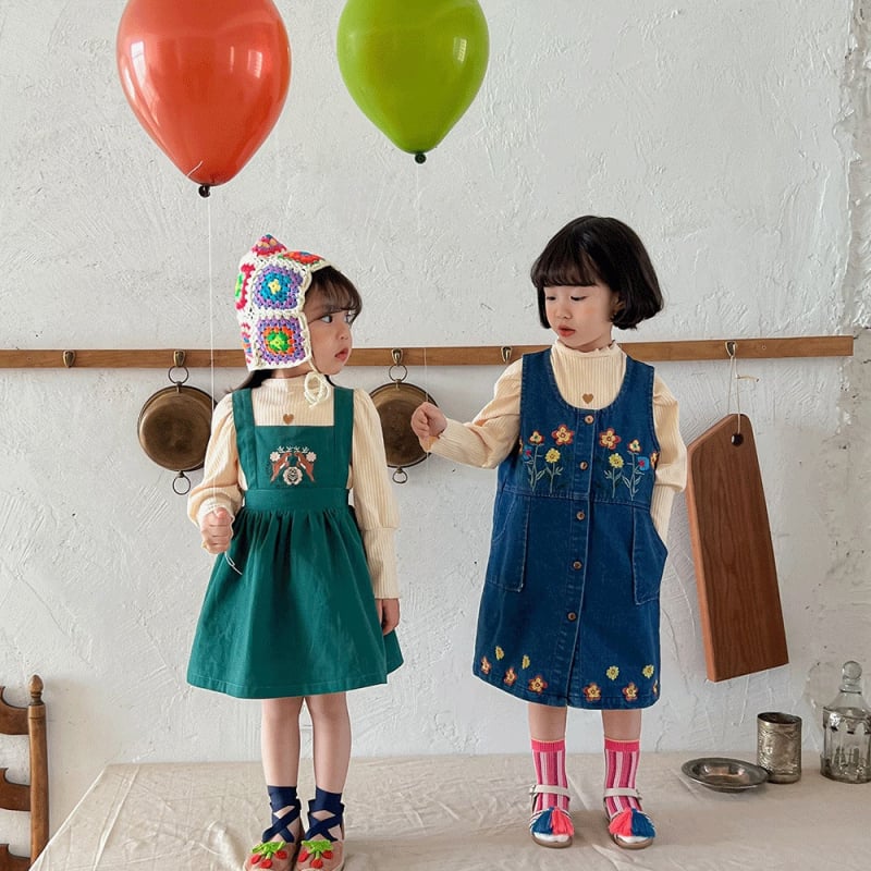 Dječja džins haljina s tregerima, s cvjetnim izvezom, korejskog stila, bez rukava, za uzrast 3–8 godina, proljeće i jesen