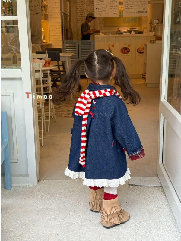 Дънкова пола и ветровка за момичета – корейски стил, есен 2025, памук 81–90%, едноцветен модел, за деца 3–8 години