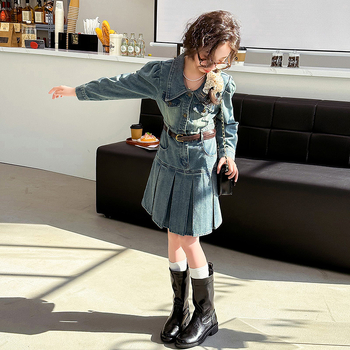 Dječja denim haljina, korejskog stila, plisirana, proljeće-jesen, za uzrast 8+