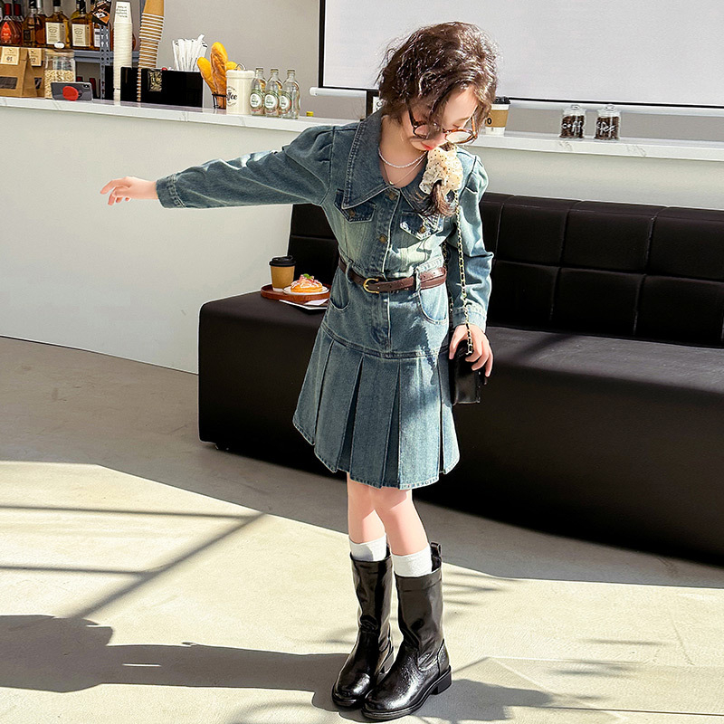 Dječja denim haljina, korejskog stila, plisirana, proljeće-jesen, za uzrast 8+