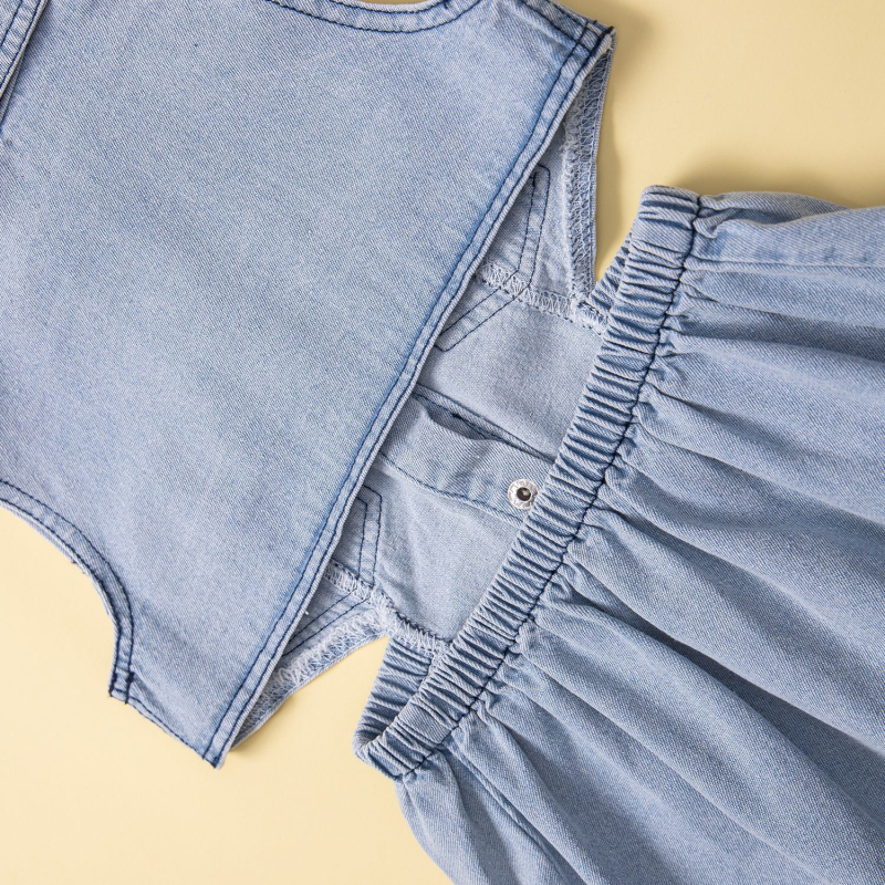 Dječja denims haljina bez rukava s ovratnikom, otkriva struk – materijal: 95% poliester; ljeto; uzrast 3–8 godina; jednobojna