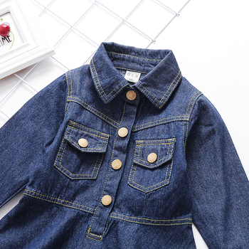 Djevojačka denim haljina u korejskom stilu s dugim rukavima, 90% pamuka, za djecu iznad 8 godina (iznad 140 cm), proljeće i jesen, enzimsko pranje