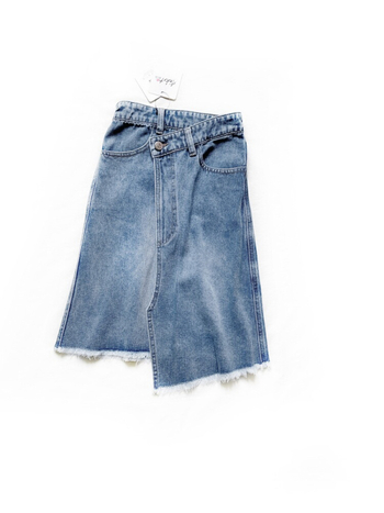 Lányoknak szóló denims midi szoknya szabálytalan szegéllyel, 90% pamut, kényelmes stílus