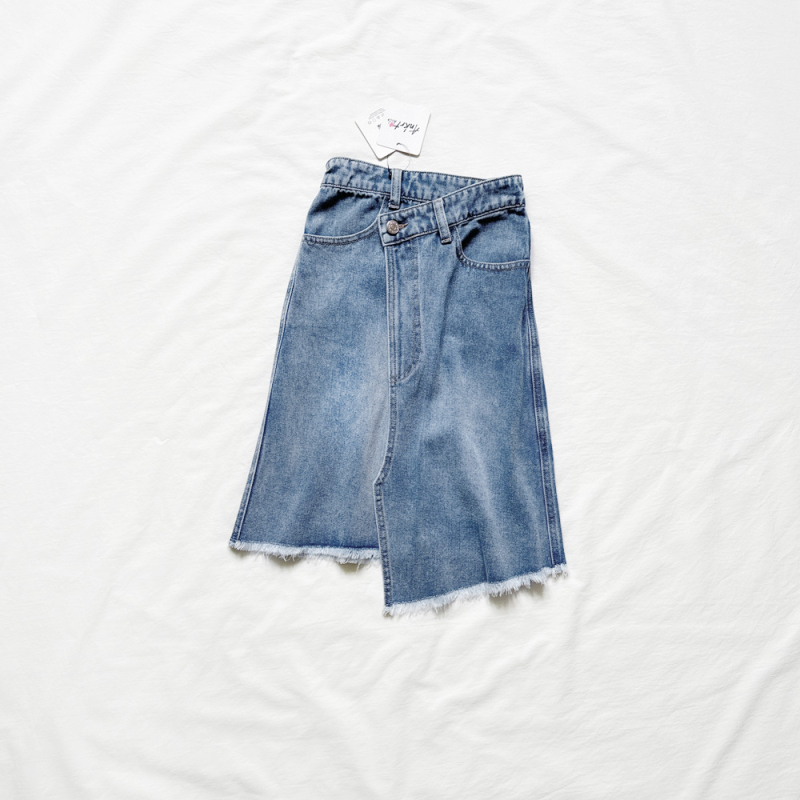 Lányoknak szóló denims midi szoknya szabálytalan szegéllyel, 90% pamut, kényelmes stílus