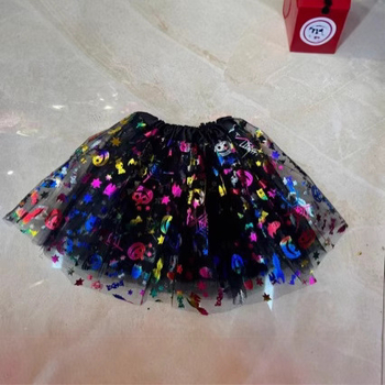 Dječja Halloween suknja sa motivom lubanje, trostruki mrežasti tutu, midi duljina