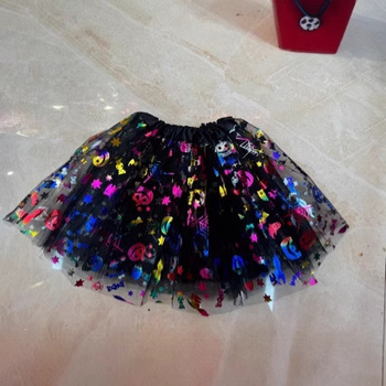 Dječja Halloween suknja sa motivom lubanje, trostruki mrežasti tutu, midi duljina