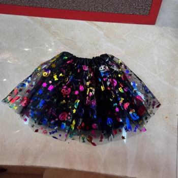 Dječja Halloween suknja sa motivom lubanje, trostruki mrežasti tutu, midi duljina