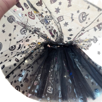 Dječja Halloween suknja sa motivom lubanje, trostruki mrežasti tutu, midi duljina